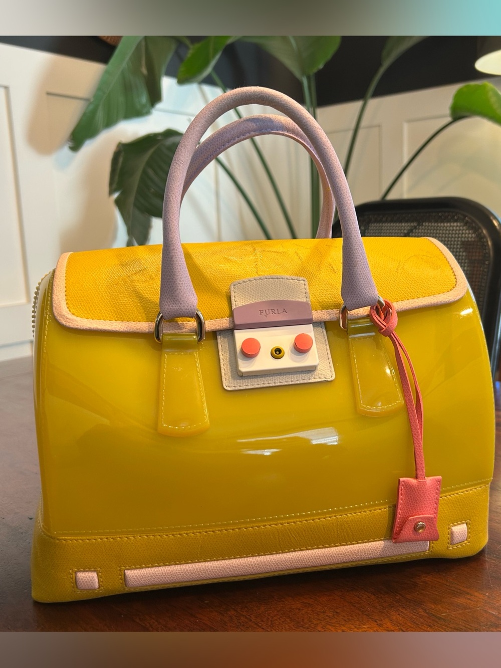 Furla Candy Bag Spring/Summer 2015 Yellow Pink Jelly Satchel Purse Italyl